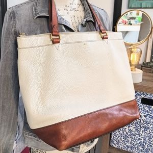 Beautiful Fossil tote cream & brown soft leather!